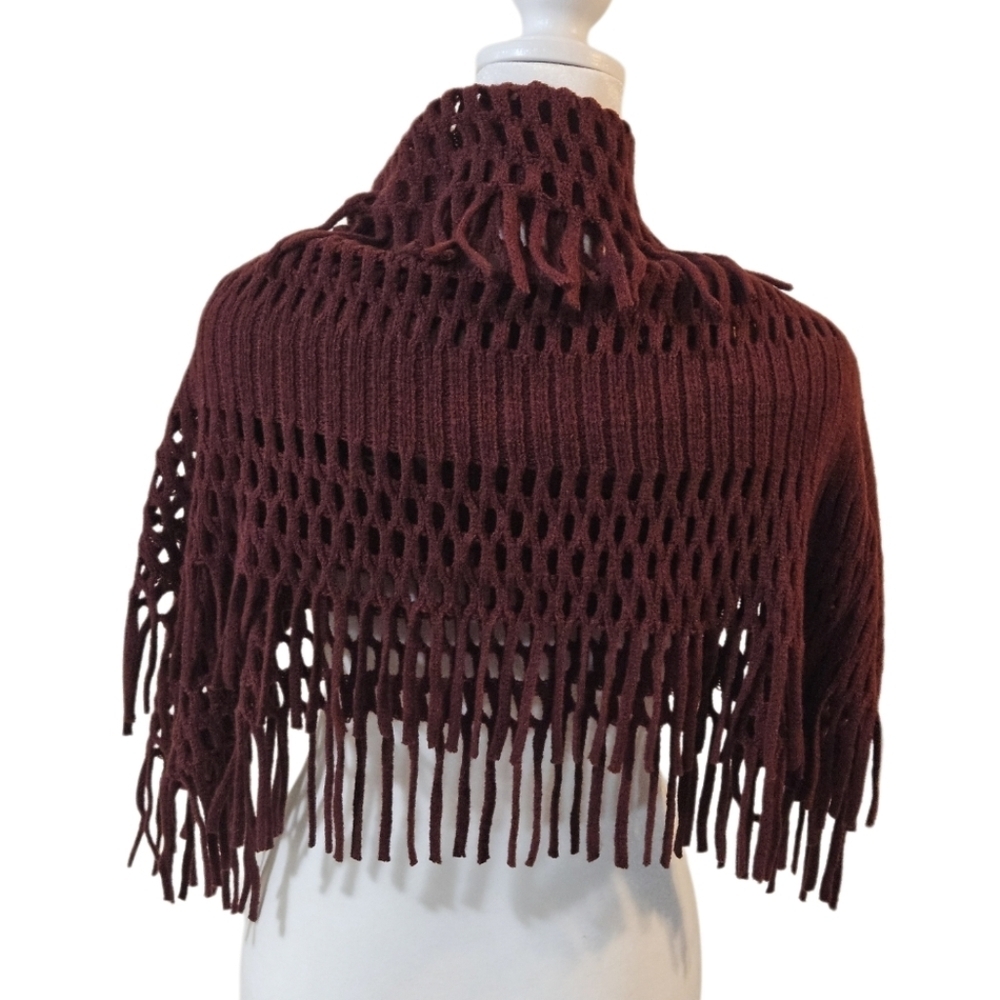 Couture Gypsy Infinitive Scarf Burgundy cut-out tassel rectangular chenille c - Picture 8 of 17